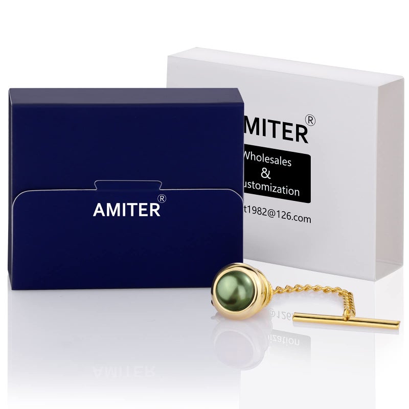 AMITER Round Gold Tie Tacks for Men Wedding Business Accessories - Faceted Pearl in Rich - Image 4